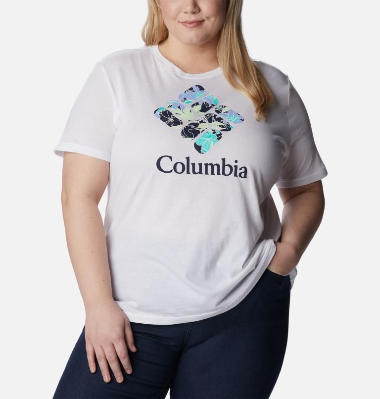 Women's Columbia Bluebird Day Relaxed Crew Neck T Shirts White | Plus Size CA-D6514